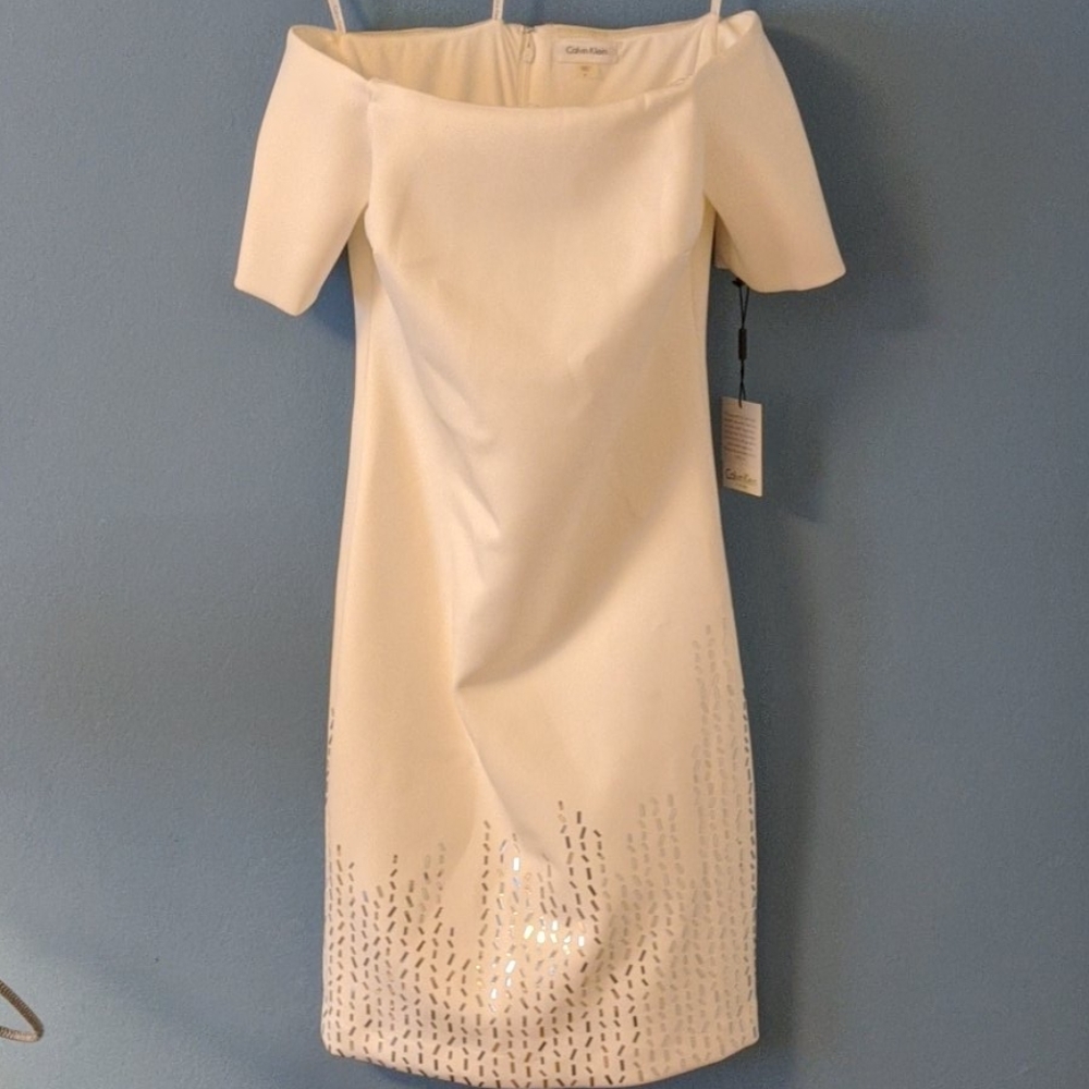Calvin Klein off the shoulder beaded dress
